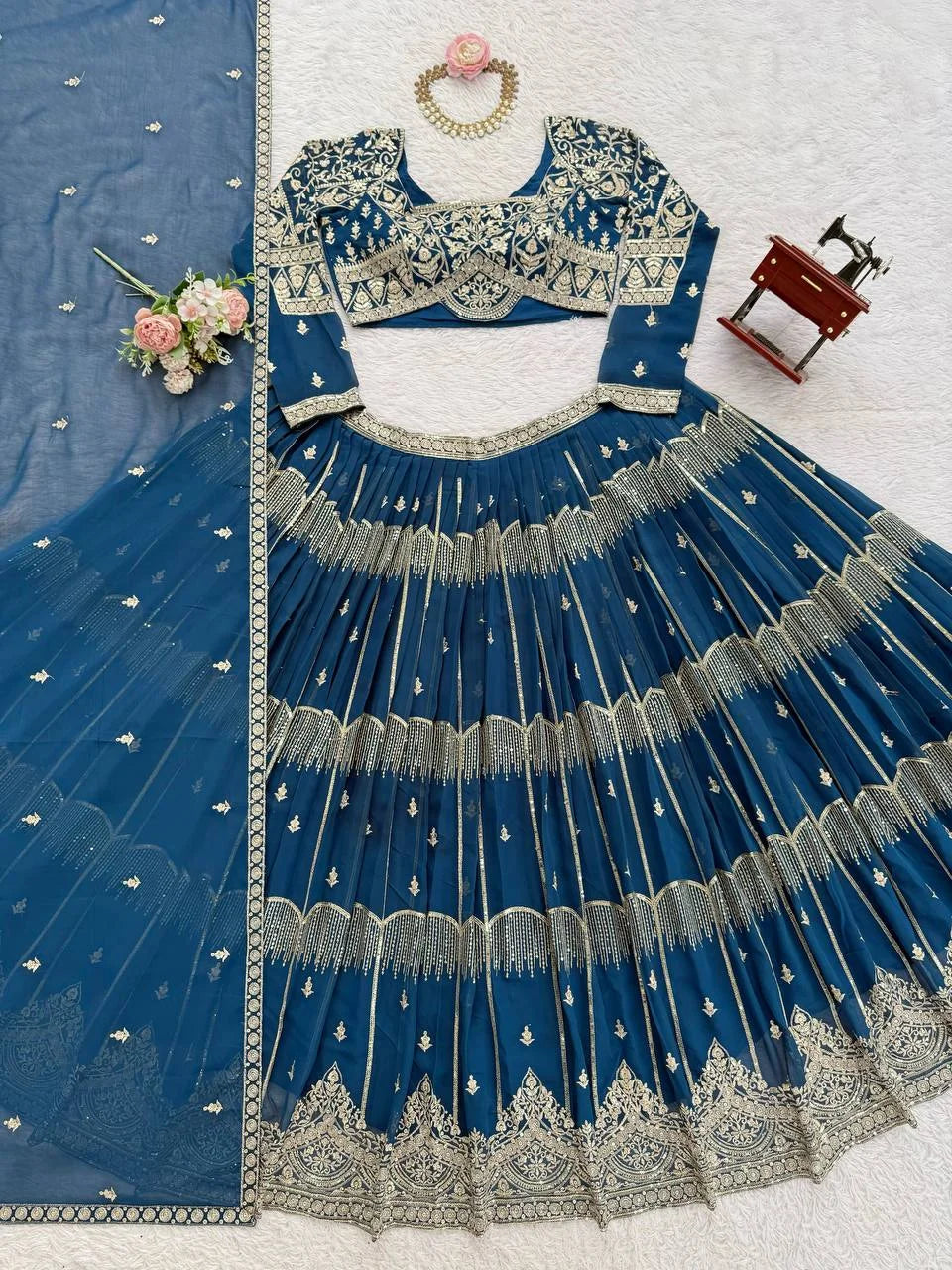 Classic Celebration Look: Thread & Sequence Faux Georgette Lehenga