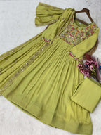 Lime Green Embroidered Anarkali Suit Elegant Festive Wear for Women