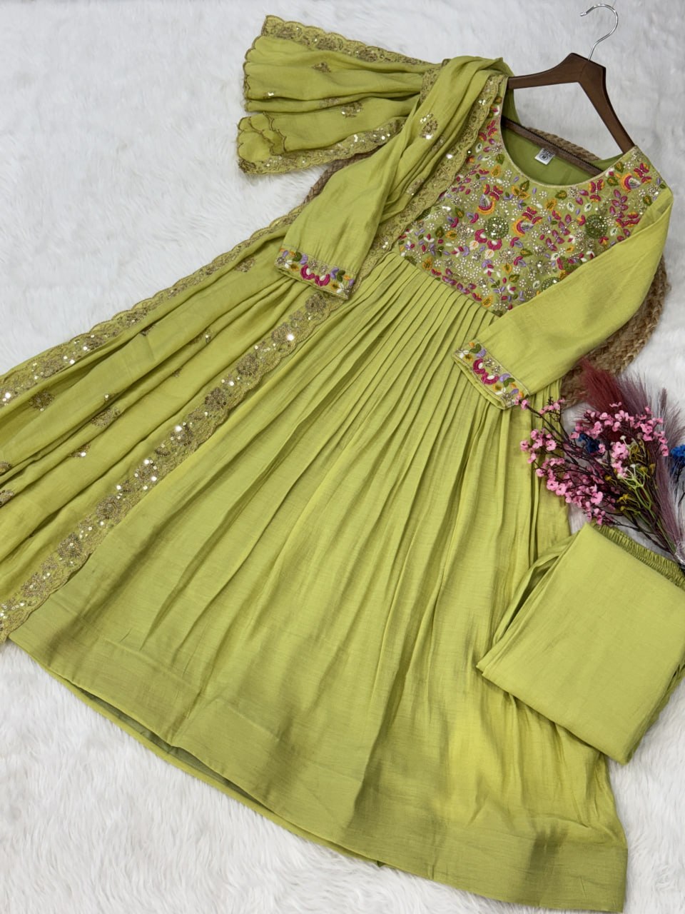 Lime Green Embroidered Anarkali Suit – Elegant Festive Wear for Women