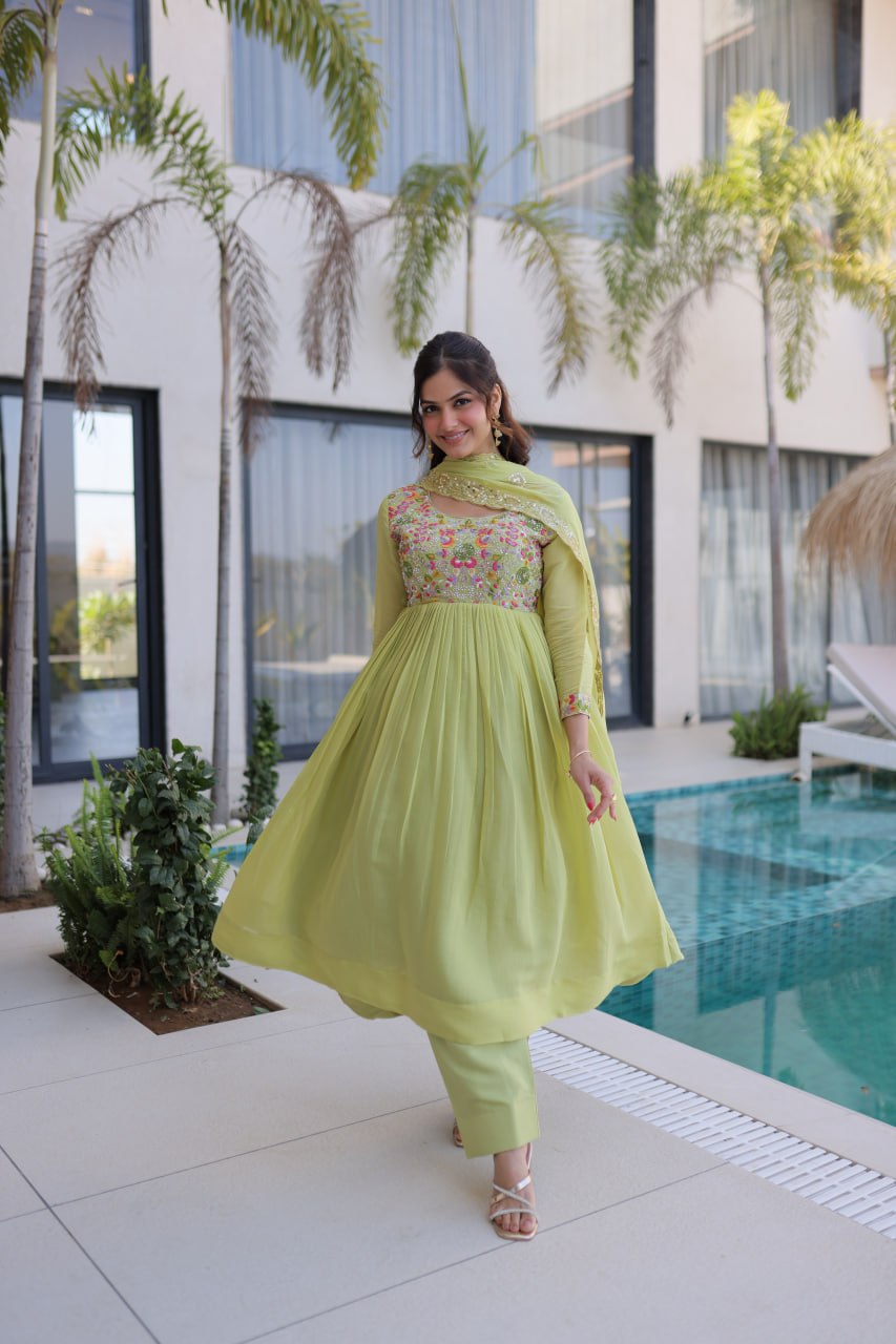Lime Green Embroidered Anarkali Suit – Elegant Festive Wear for Women