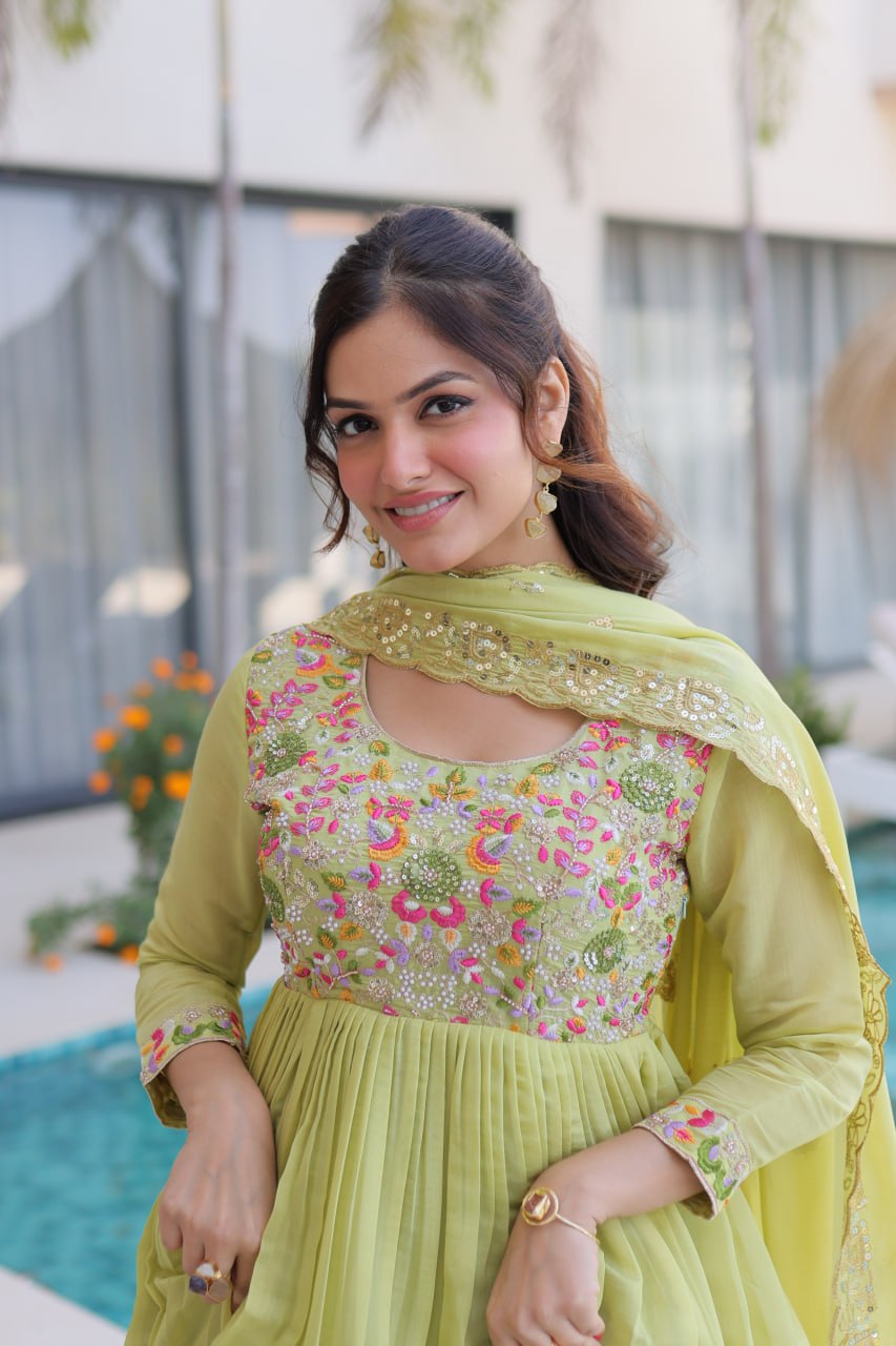 Lime Green Embroidered Anarkali Suit – Elegant Festive Wear for Women