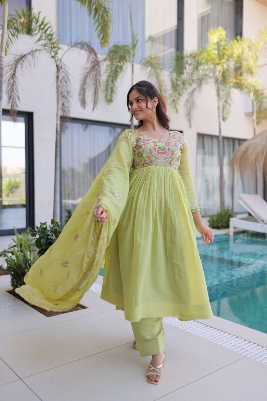Lime Green Embroidered Anarkali Suit – Elegant Festive Wear for Women