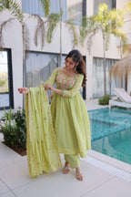 Lime Green Embroidered Anarkali Suit – Elegant Festive Wear for Women