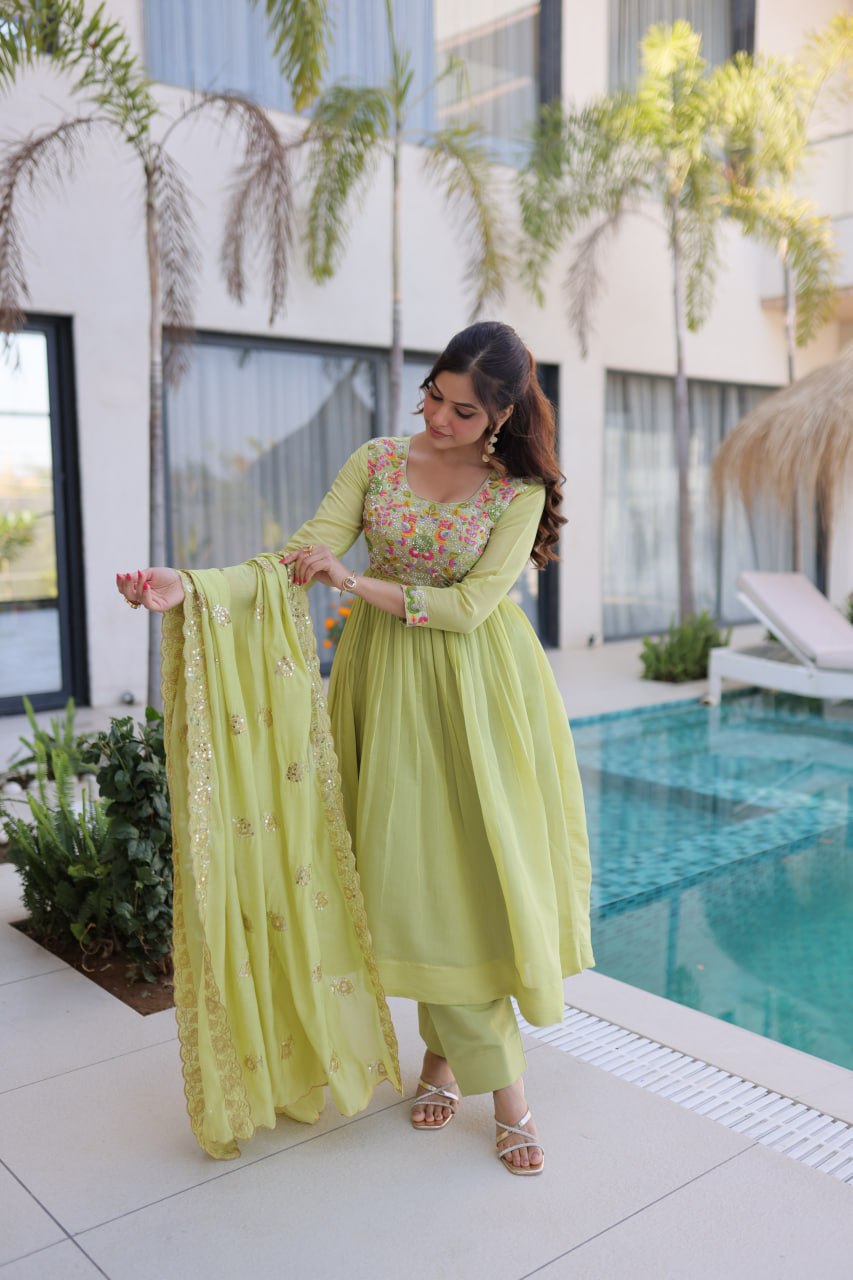 Lime Green Embroidered Anarkali Suit – Elegant Festive Wear for Women