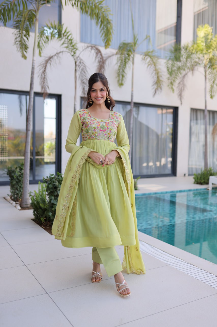 Lime Green Embroidered Anarkali Suit – Elegant Festive Wear for Women