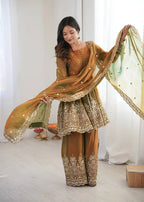 Chic Festive Wear Plazo Set â€“ Two-Tone Fandy Silk with Real Mirror Work