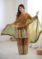 Chic Festive Wear Plazo Set â€“ Two-Tone Fandy Silk with Real Mirror Work