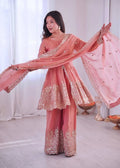 Graceful Festive Plazo Outfit â€“ Two-Tone Fandy Silk Embroidery Set
