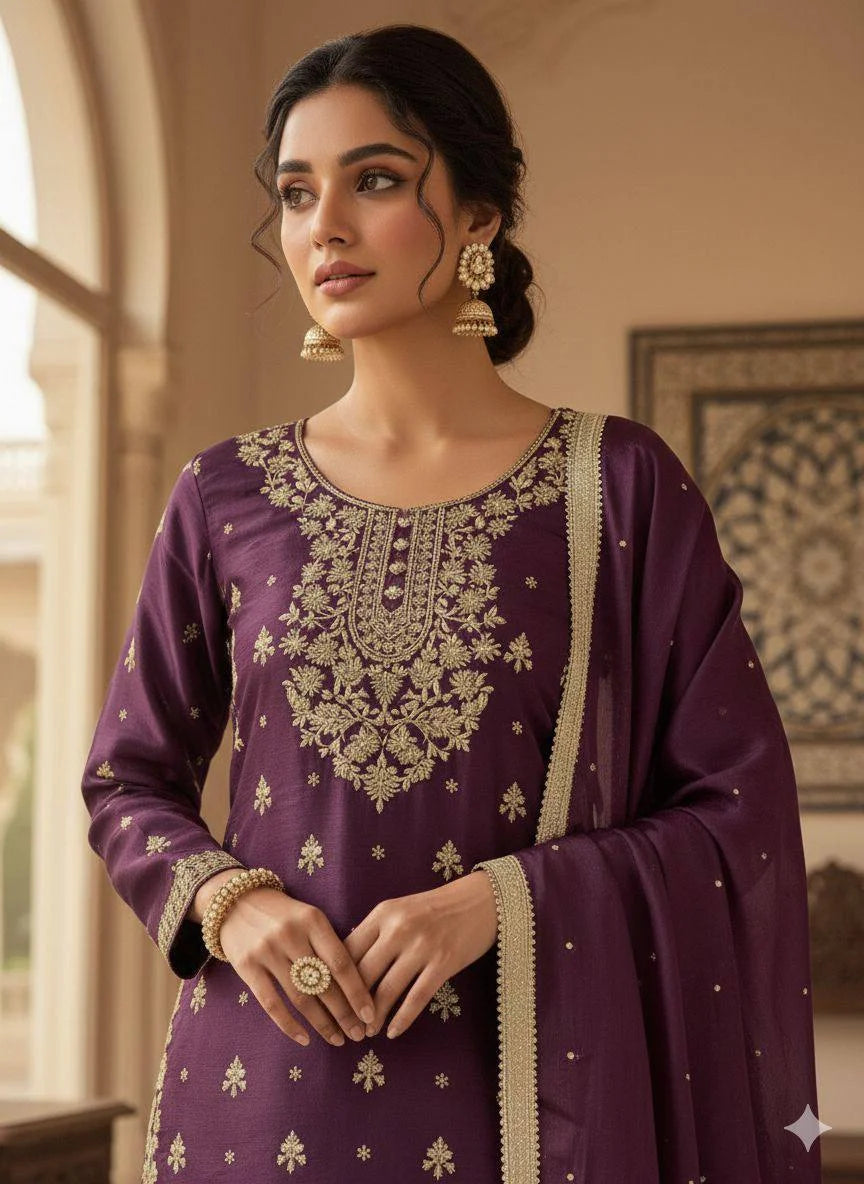 Designer Sharara Set â€“ GMY Silk with Sequen Embroidery & Beads Dupatta