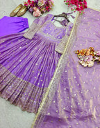 Stylish Fendy Silk Gown with Pant and Lace Dupatta