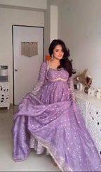 Stylish Fendy Silk Gown with Pant and Lace Dupatta