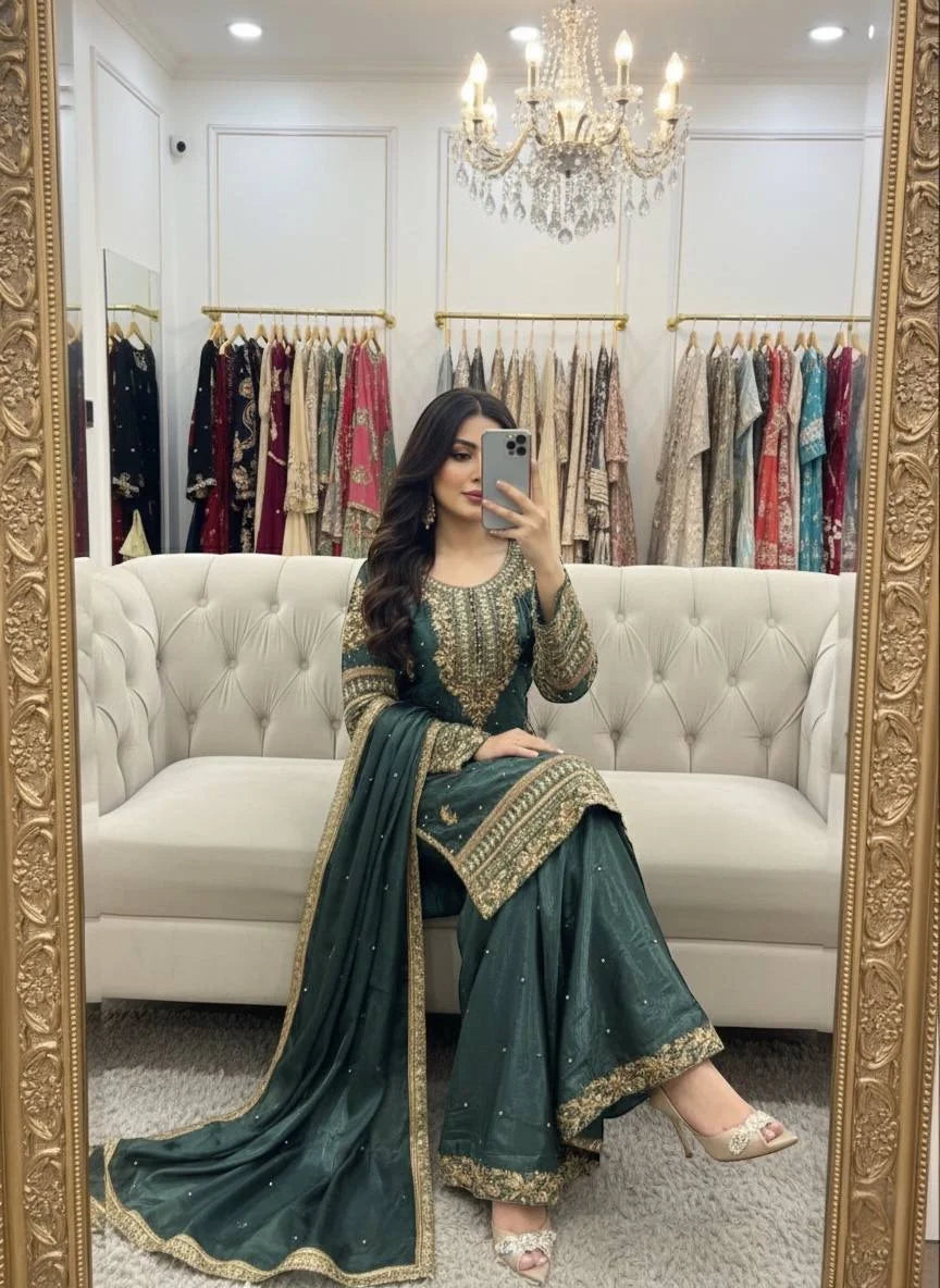 Elegant Eid Look GMY Silk Plazzo Outfit with Sequence Detailing