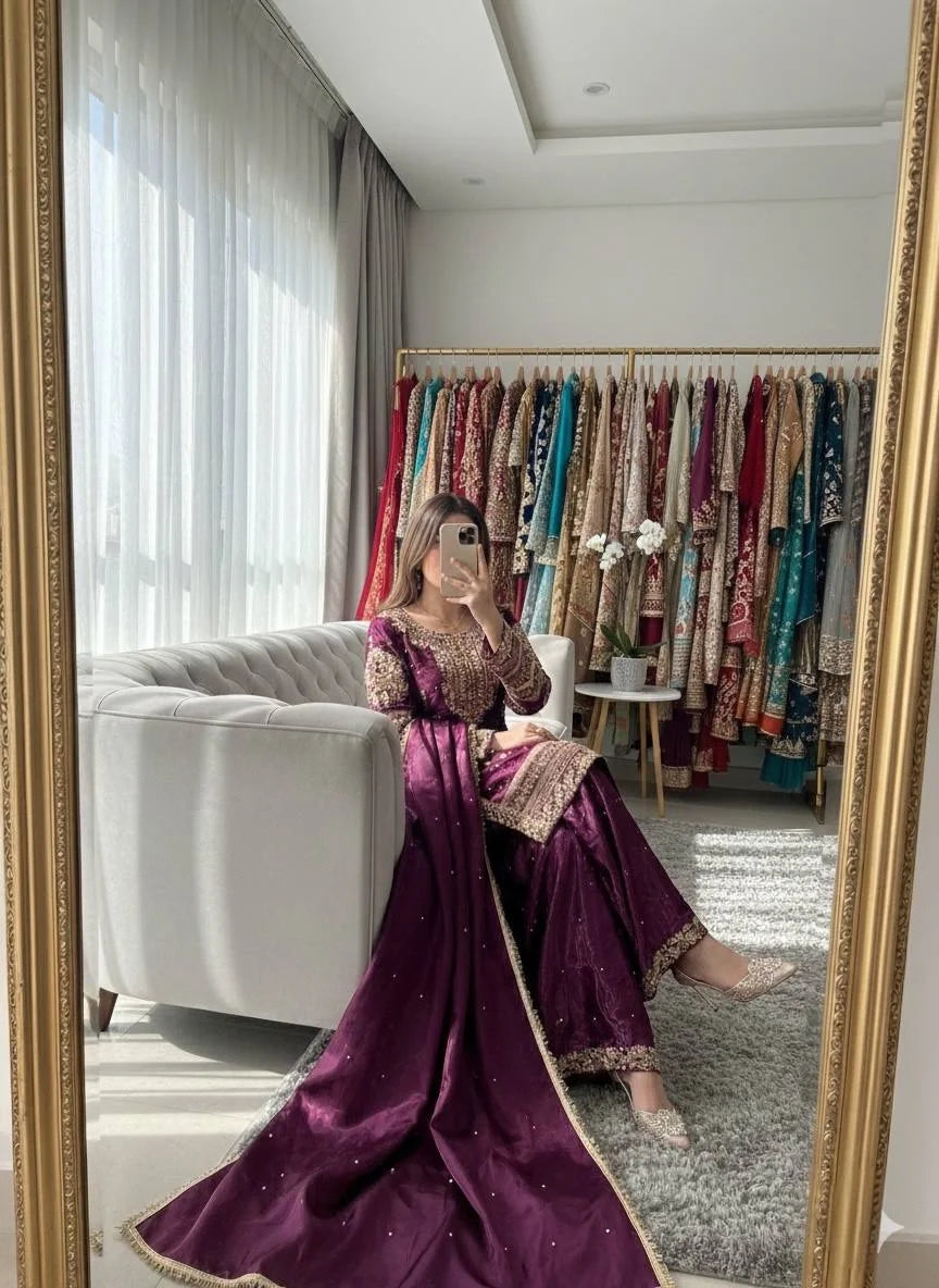 Elegant Eid Look GMY Silk Plazzo Outfit with Sequence Detailing