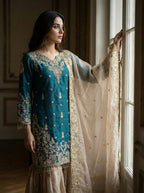 Luxury Eid Wear Sharara Suit in Heavy GMY Silk with Dori-Sequence Work
