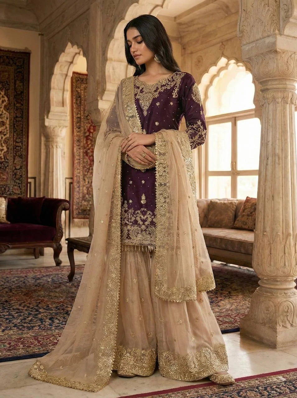 Eid Special GMY Silk Sharara Set with Heavy Diamond & Moti Embroidery