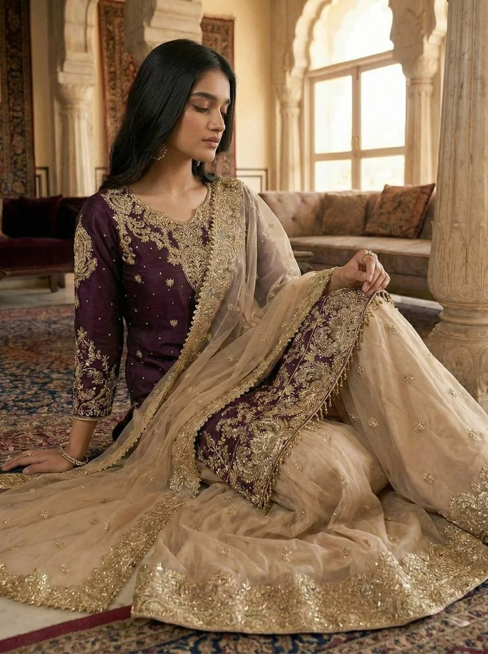 Eid Special GMY Silk Sharara Set with Heavy Diamond & Moti Embroidery