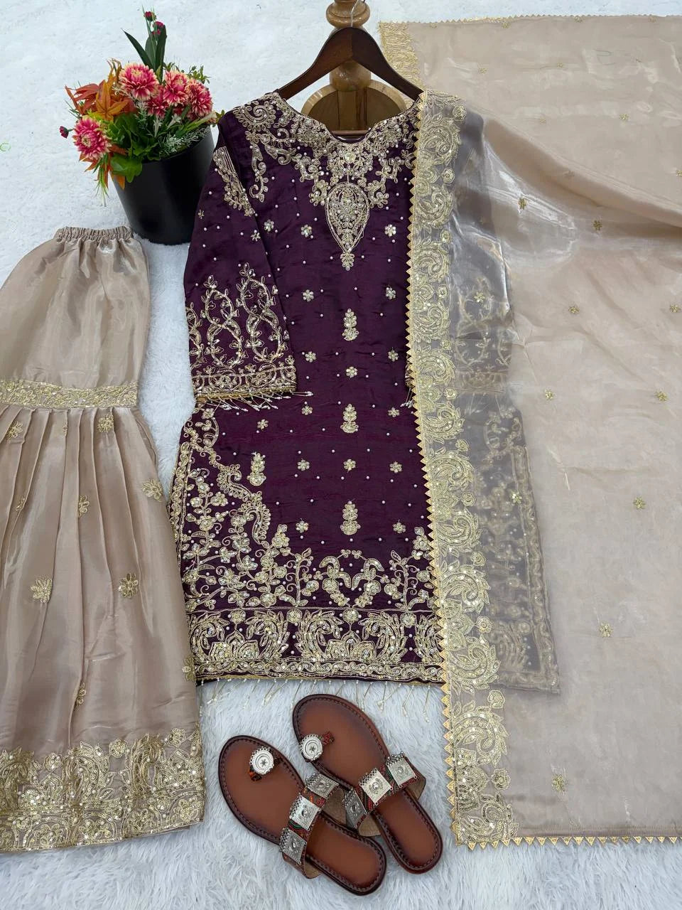 Eid Special GMY Silk Sharara Set with Heavy Diamond & Moti Embroidery
