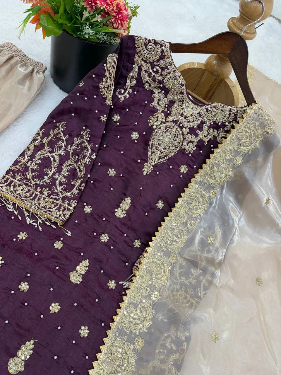 Eid Special GMY Silk Sharara Set with Heavy Diamond & Moti Embroidery