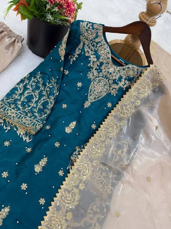 Luxury Eid Wear Sharara Suit in Heavy GMY Silk with Dori-Sequence Work