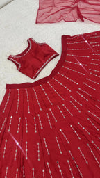 Graceful Ethnic Lehenga â€“ Malai Satin Silk with Real Mirror & Thread Embroidery