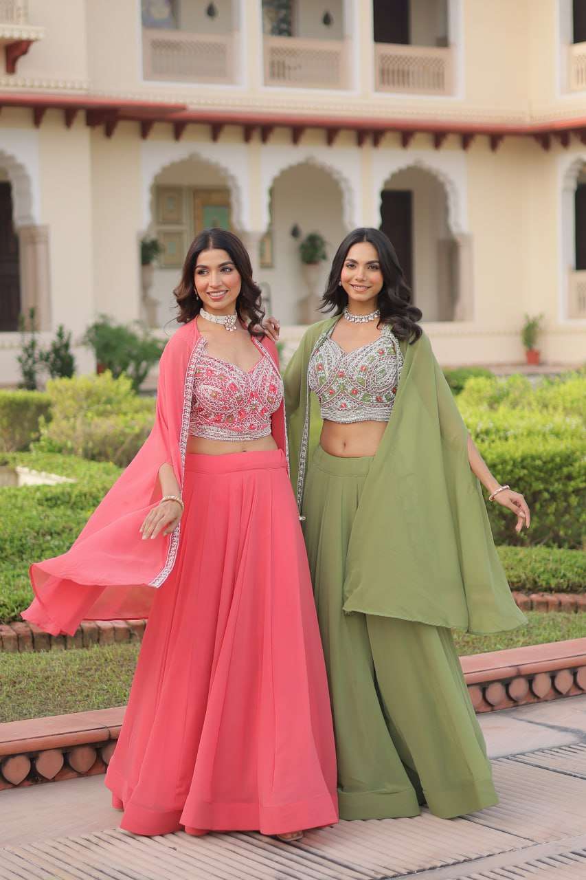 Graceful Lehenga â€“ Faux Georgette with Beads Work Blouse & Shrug