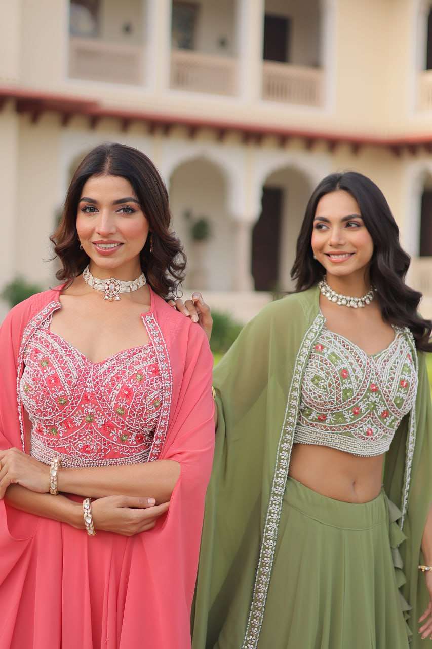 Graceful Lehenga â€“ Faux Georgette with Beads Work Blouse & Shrug