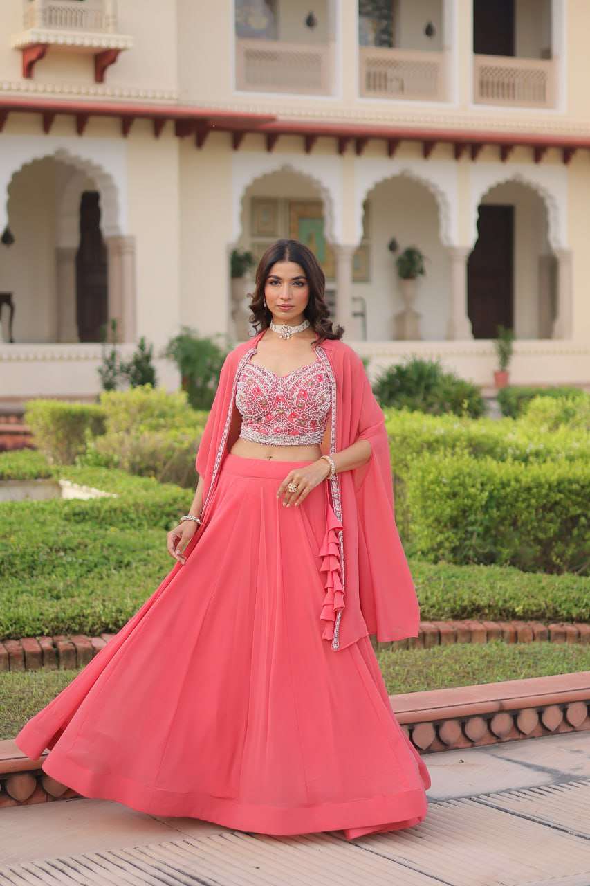 Graceful Lehenga â€“ Faux Georgette with Beads Work Blouse & Shrug