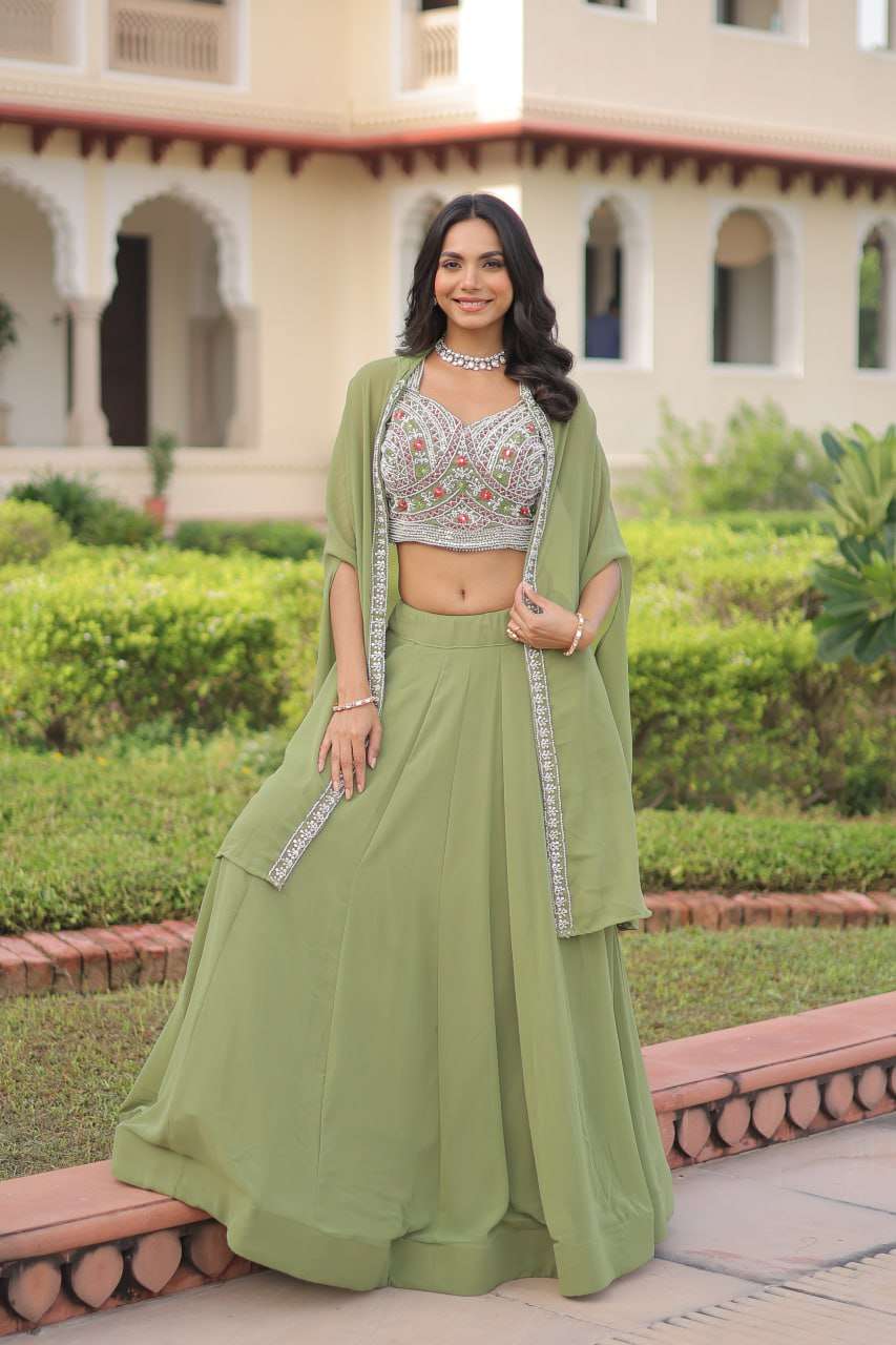 Graceful Lehenga â€“ Faux Georgette with Beads Work Blouse & Shrug