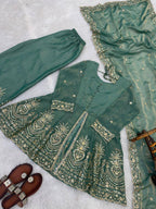 Sea Green Silk Kurta Palazzo With Dupatta - Wedding & Festive Wear