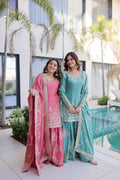 Designer Kurti Sharara Set â€“ Fendi Crush with Zari & Sequence Embroidery
