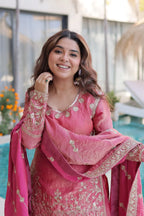 Designer Kurti Sharara Set â€“ Fendi Crush with Zari & Sequence Embroidery