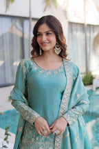 Designer Kurti Sharara Set â€“ Fendi Crush with Zari & Sequence Embroidery