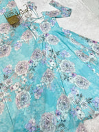 Elegant Floral Print Anarkali Gown with Triangle Lace Dupatta