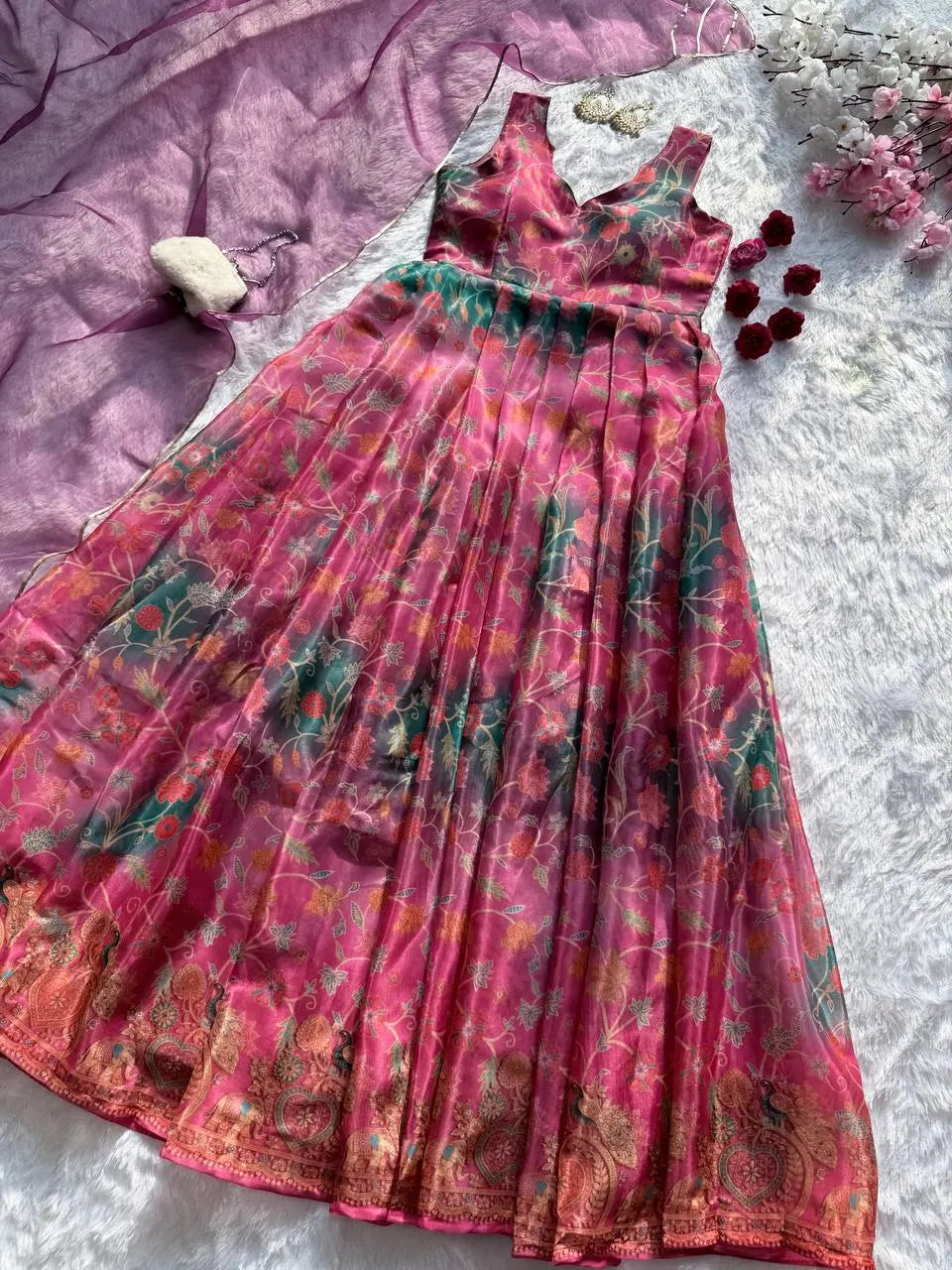 Trending Floral Anarkali Gown with Premium Organza Dupatta â€“ Wedding Collection