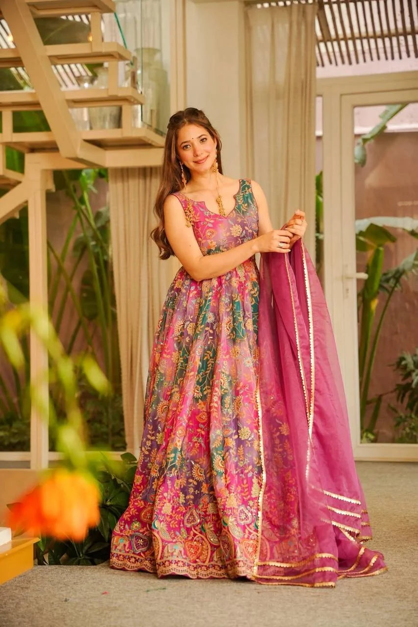 Trending Floral Anarkali Gown with Premium Organza Dupatta â€“ Wedding Collection