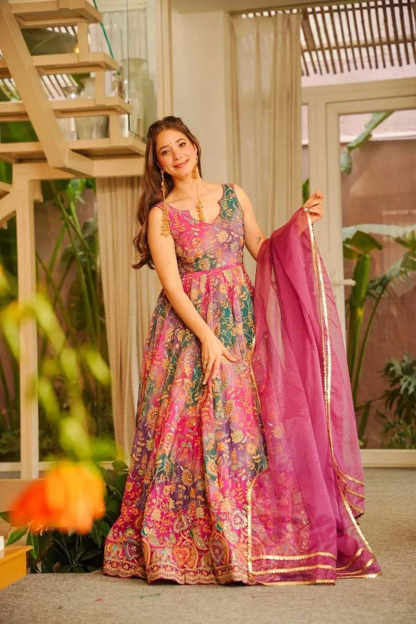 Trending Floral Anarkali Gown with Premium Organza Dupatta â€“ Wedding Collection
