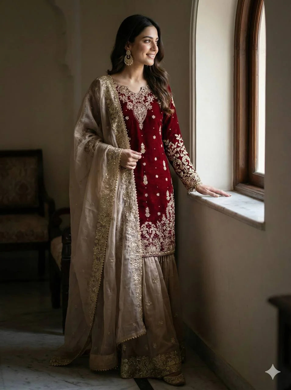 Festive Special GMY Silk Sharara Suit with Rich Hand-Style Embroidery