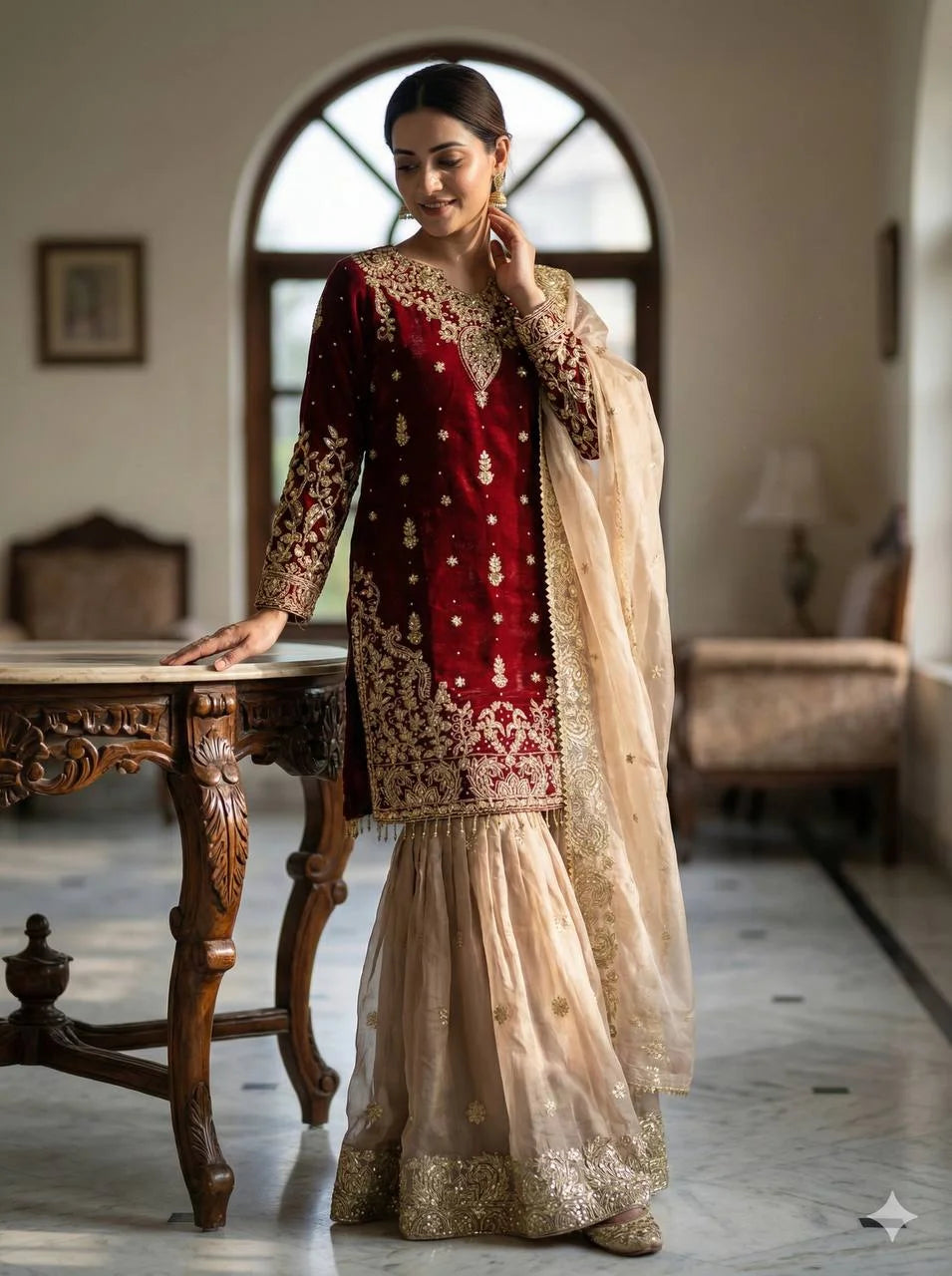 Festive Special GMY Silk Sharara Suit with Rich Hand-Style Embroidery