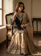 Royal GMY Silk Sharara Suit with Heavy Embroidery & Lace Dupatta