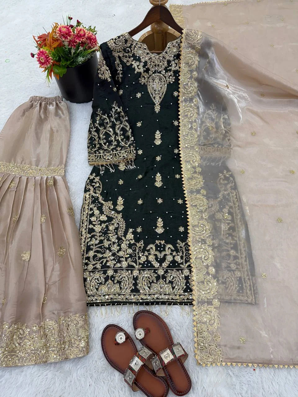 Royal GMY Silk Sharara Suit with Heavy Embroidery & Lace Dupatta