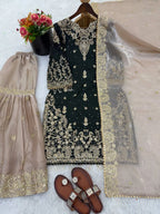 Royal GMY Silk Sharara Suit with Heavy Embroidery & Lace Dupatta