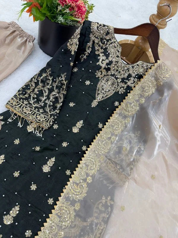 Royal GMY Silk Sharara Suit with Heavy Embroidery & Lace Dupatta