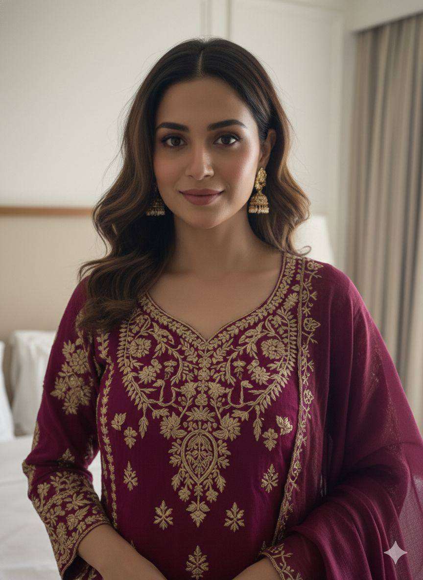 Stylish Eid Wear Fendy Top Plazzo Set with Embroidered Dupatta