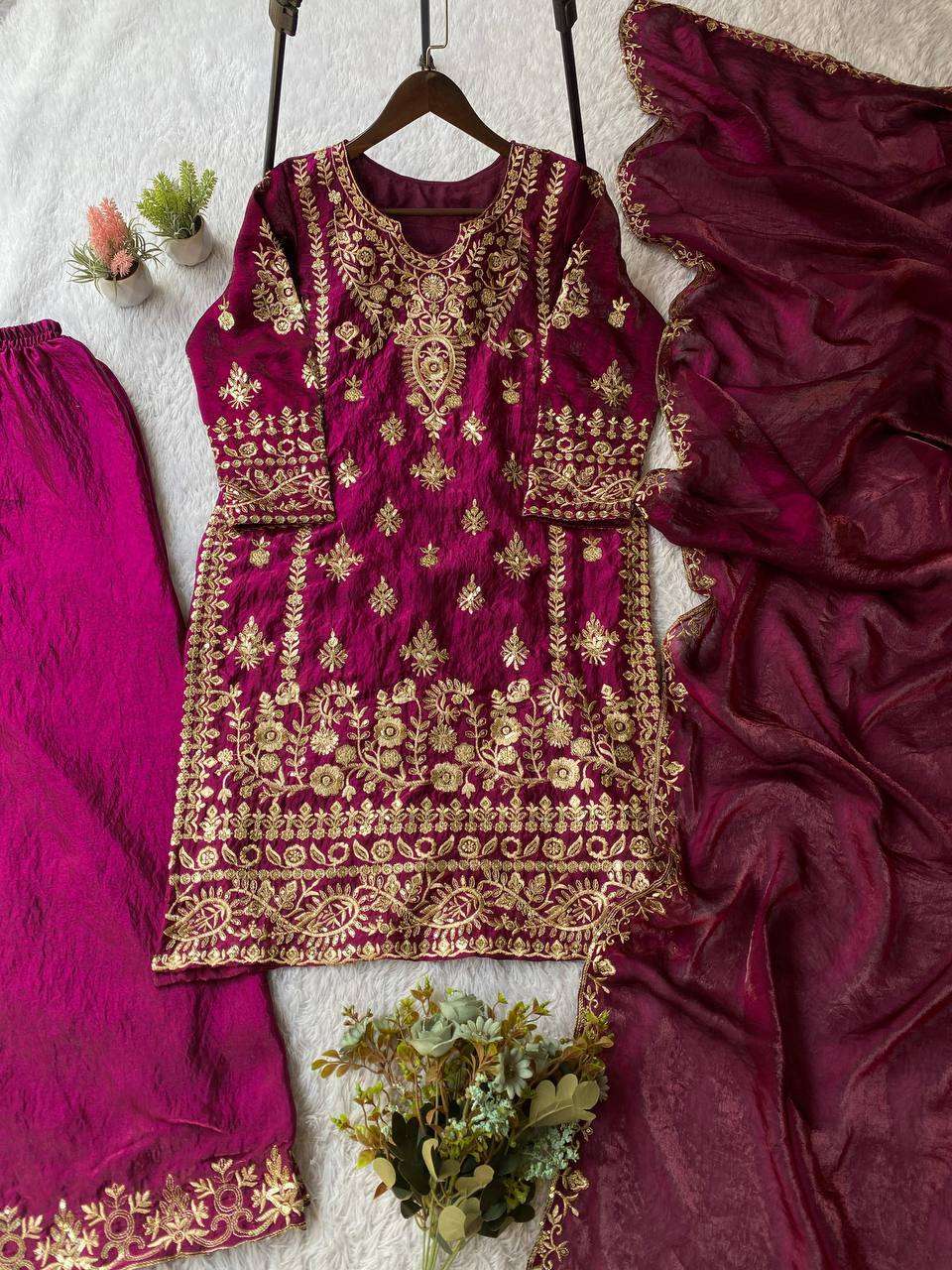 Stylish Eid Wear Fendy Top Plazzo Set with Embroidered Dupatta