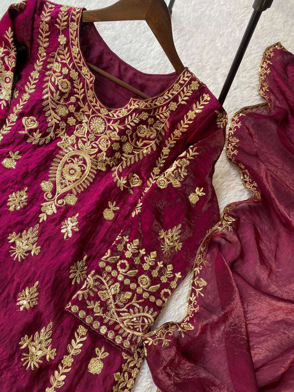 Stylish Eid Wear Fendy Top Plazzo Set with Embroidered Dupatta