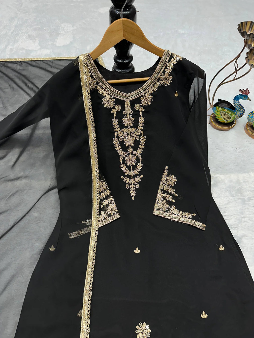 Premium Faux Georgette Embroidery Top Bottom Set â€“ Ready to Wear