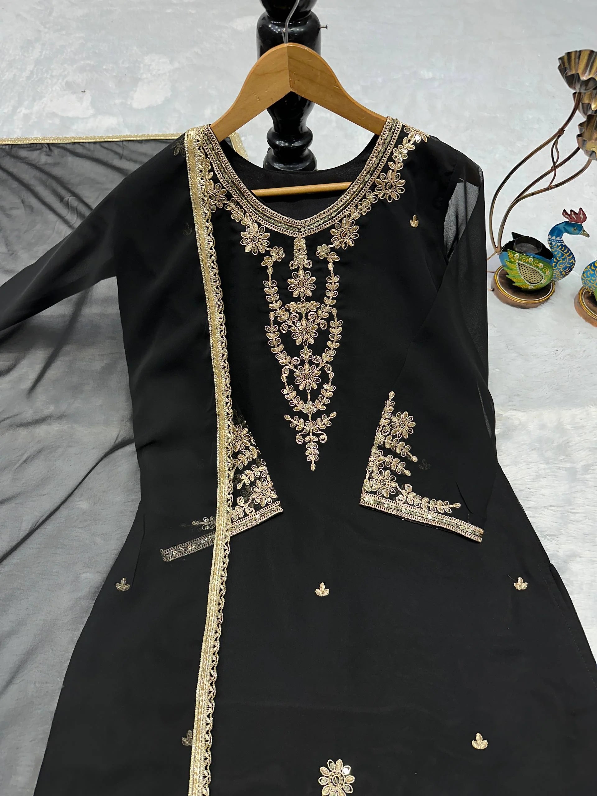 Premium Faux Georgette Embroidery Top Bottom Set â€“ Ready to Wear