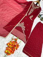 Graceful Faux Georgette Party Wear Kurti Set with Moti Work Detailing