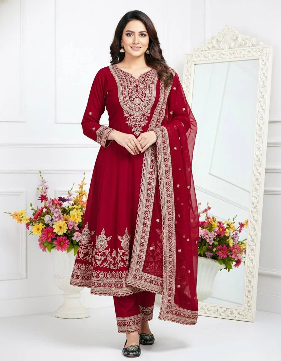 Eid Celebration Wear Heavy Embroidery Faux Georgette Palazzo Suit