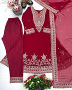 Eid Celebration Wear Heavy Embroidery Faux Georgette Palazzo Suit